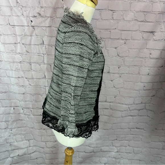 Chico's black white jacket blazer size 0 (Small 4) business office lace trim - Picture 2 of 8